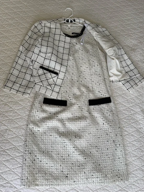 Karl Lagerfeld Tweed Dress Suit Set Size 8 Black White Chanel Style - Picture 2 of 8